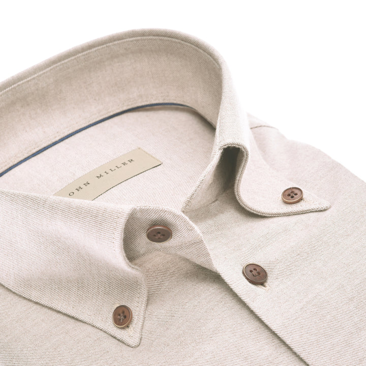 John Miller shirt slim fit-100% katoen-HEREN SHIRTS-Bruin