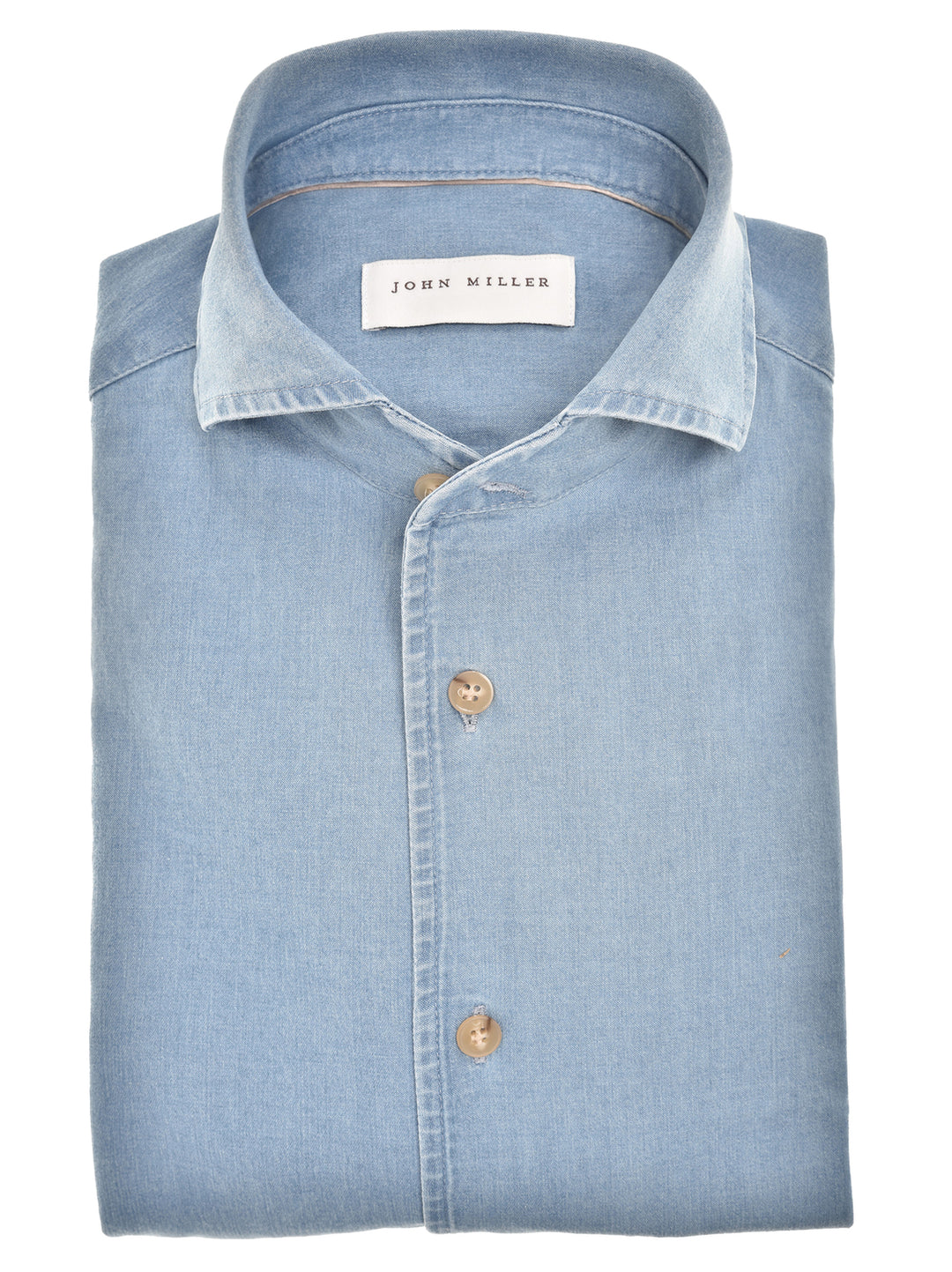 John Miller Shirt Slim Fit – Blauw -98% katoen, 2% elastaan-HEREN SHIRTS-Blauw