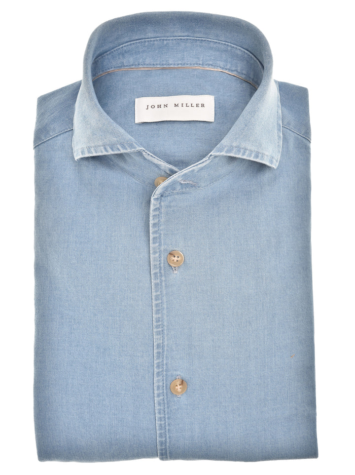 John Miller Shirt Slim Fit – Blauw -98% katoen, 2% elastaan-HEREN SHIRTS-Blauw