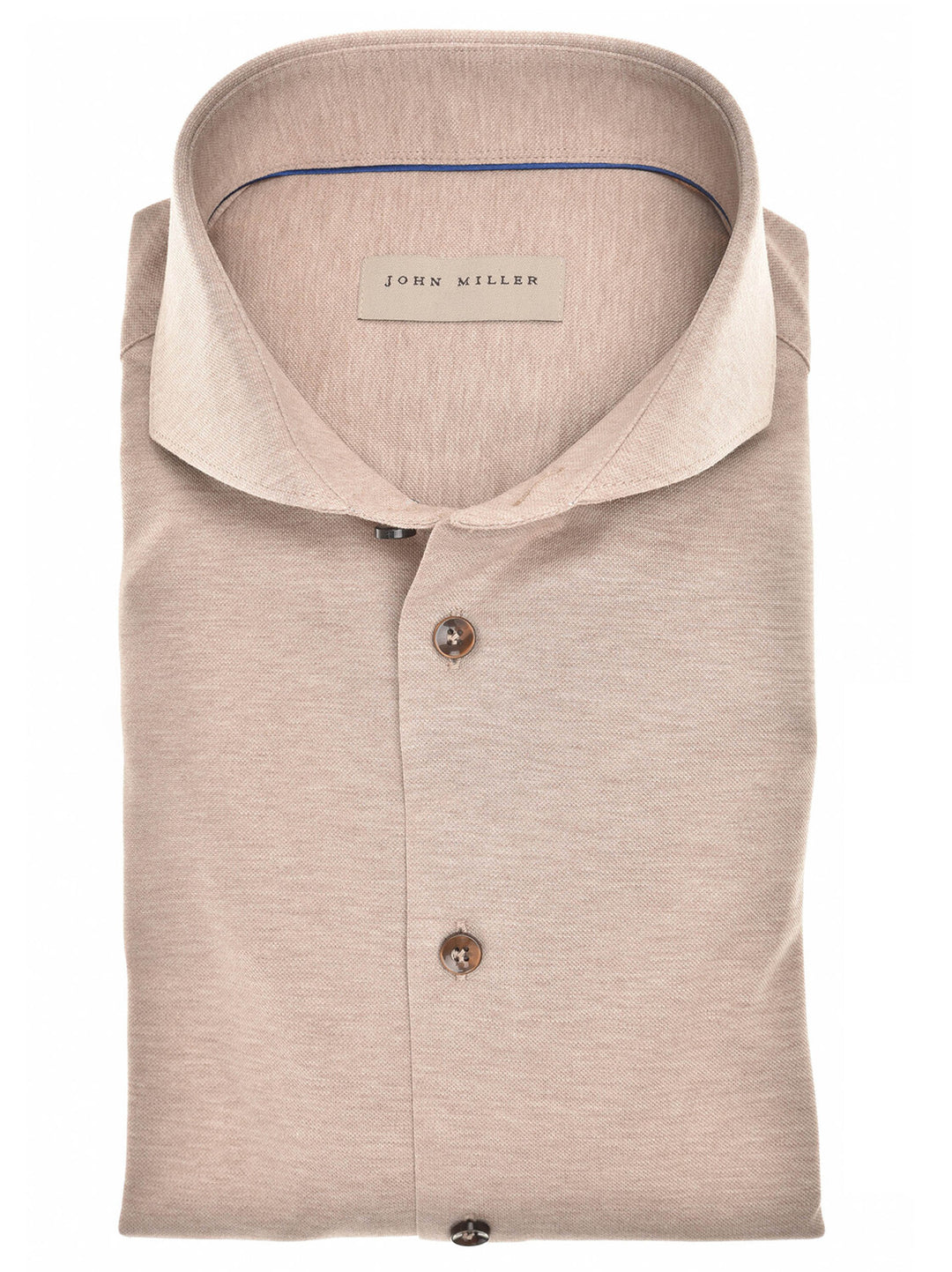 John Miller shirt slim fit lichtbruin-100% Katoen-HEREN SHIRTS-Bruin