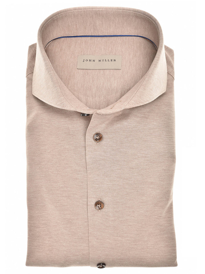John Miller shirt slim fit lichtbruin-100% Katoen-HEREN SHIRTS-Bruin
