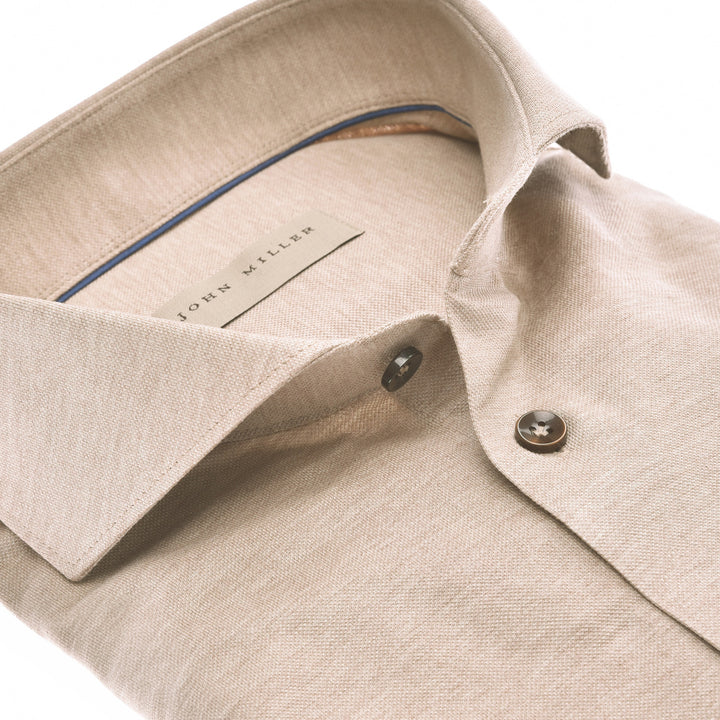 John Miller shirt slim fit lichtbruin-100% Katoen-HEREN SHIRTS-Bruin