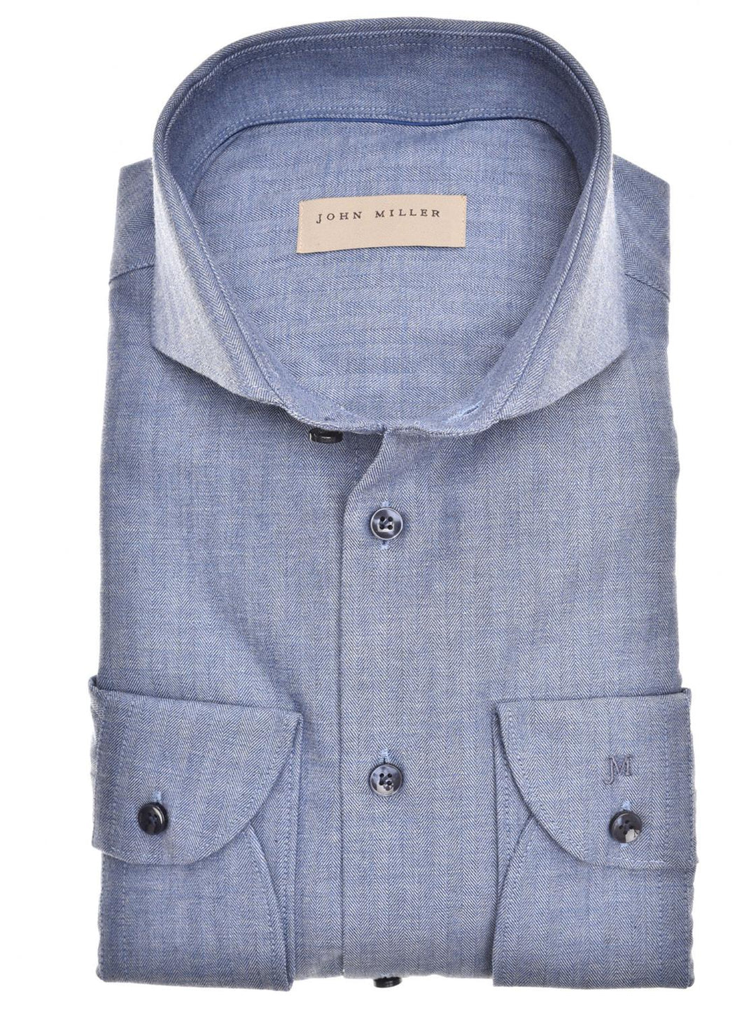 John Miller shirt Tailored fit-100% katoen-HEREN SHIRTS-Blauw