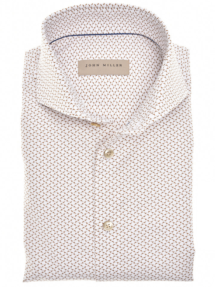 John Miller Slim Fit lichtbruin-100 % Katoen-HEREN SHIRTS-Bruin