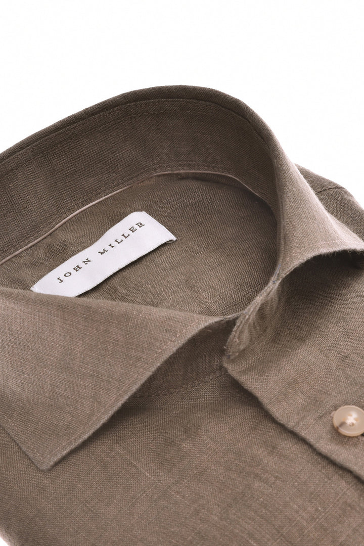 John Miller Slim Fit Linnen Shirt – Bruin-100% linnen-HEREN SHIRTS-Bruin