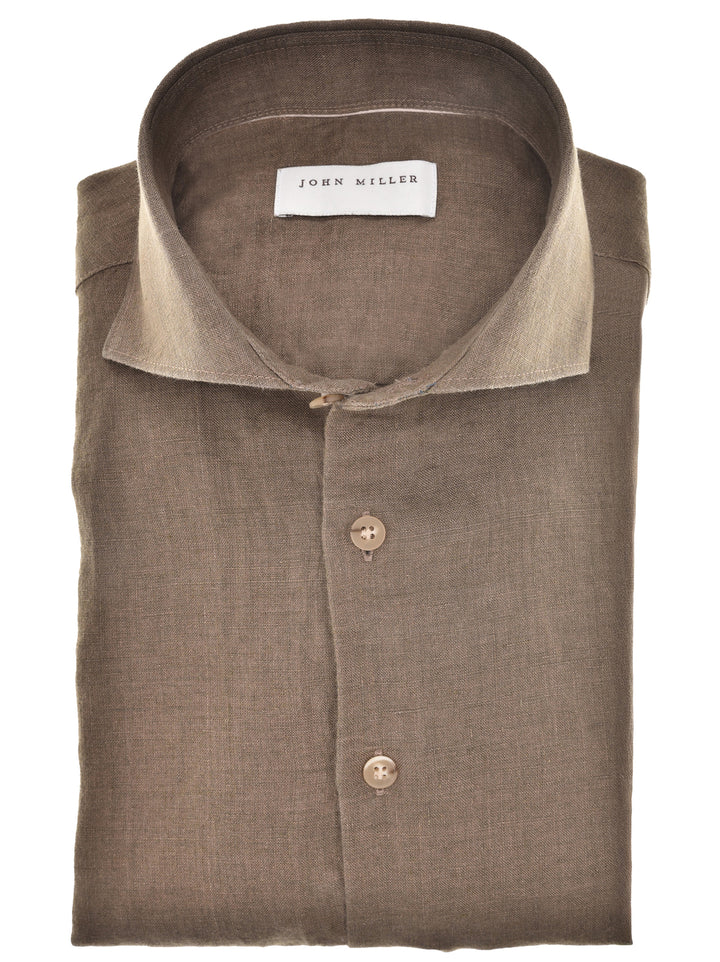 John Miller Slim Fit Linnen Shirt – Bruin-100% linnen-HEREN SHIRTS-Bruin