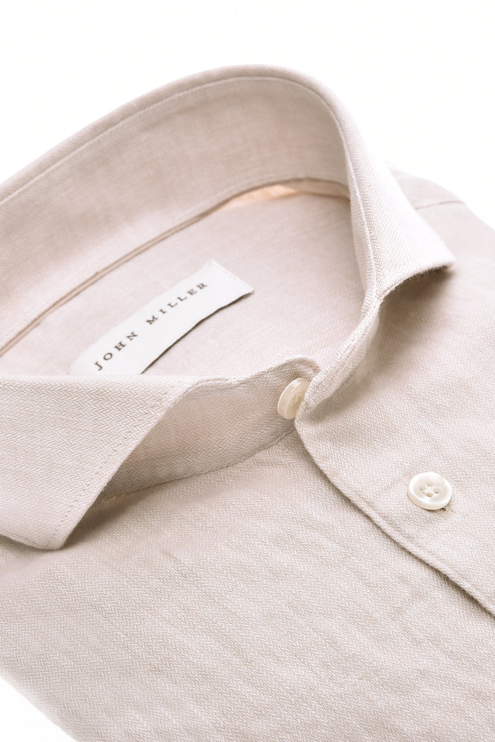 John Miller Slim Fit Overhemd – Beige-55% linnen, 45% katoen-HEREN SHIRTS-Beige