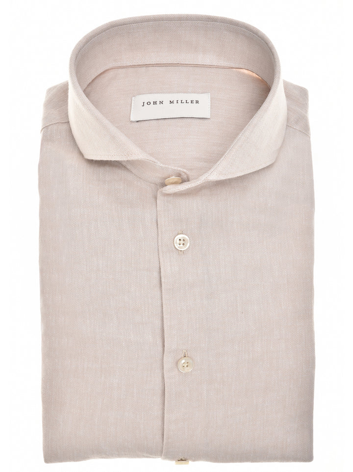 John Miller Slim Fit Overhemd – Beige-55% linnen, 45% katoen-HEREN SHIRTS-Beige