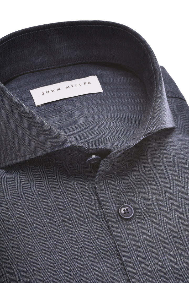 John Miller Slim Fit Overhemd – Blauw-47% lyocell, 43% katoen-HEREN SHIRTS-Blauw