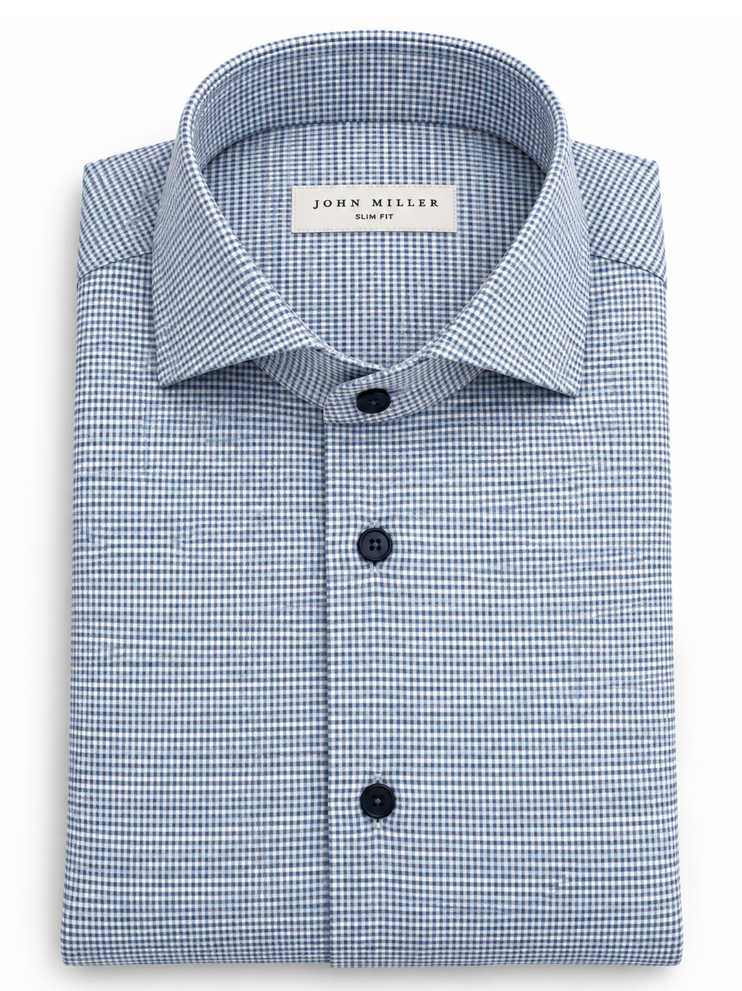 John Miller Slim Fit Overhemd – Blauw-95% katoen, 5% kasjmier-HEREN SHIRTS-Blauw