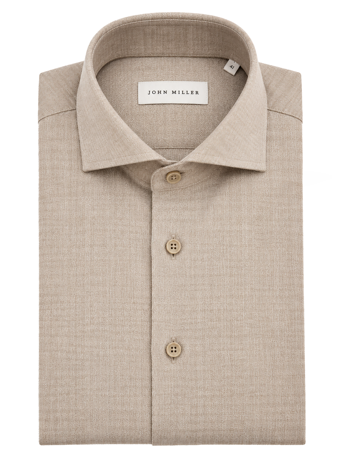 John Miller Slim Fit Overhemd – Bruin-47% lyocell, 43% katoen-HEREN SHIRTS-Bruin