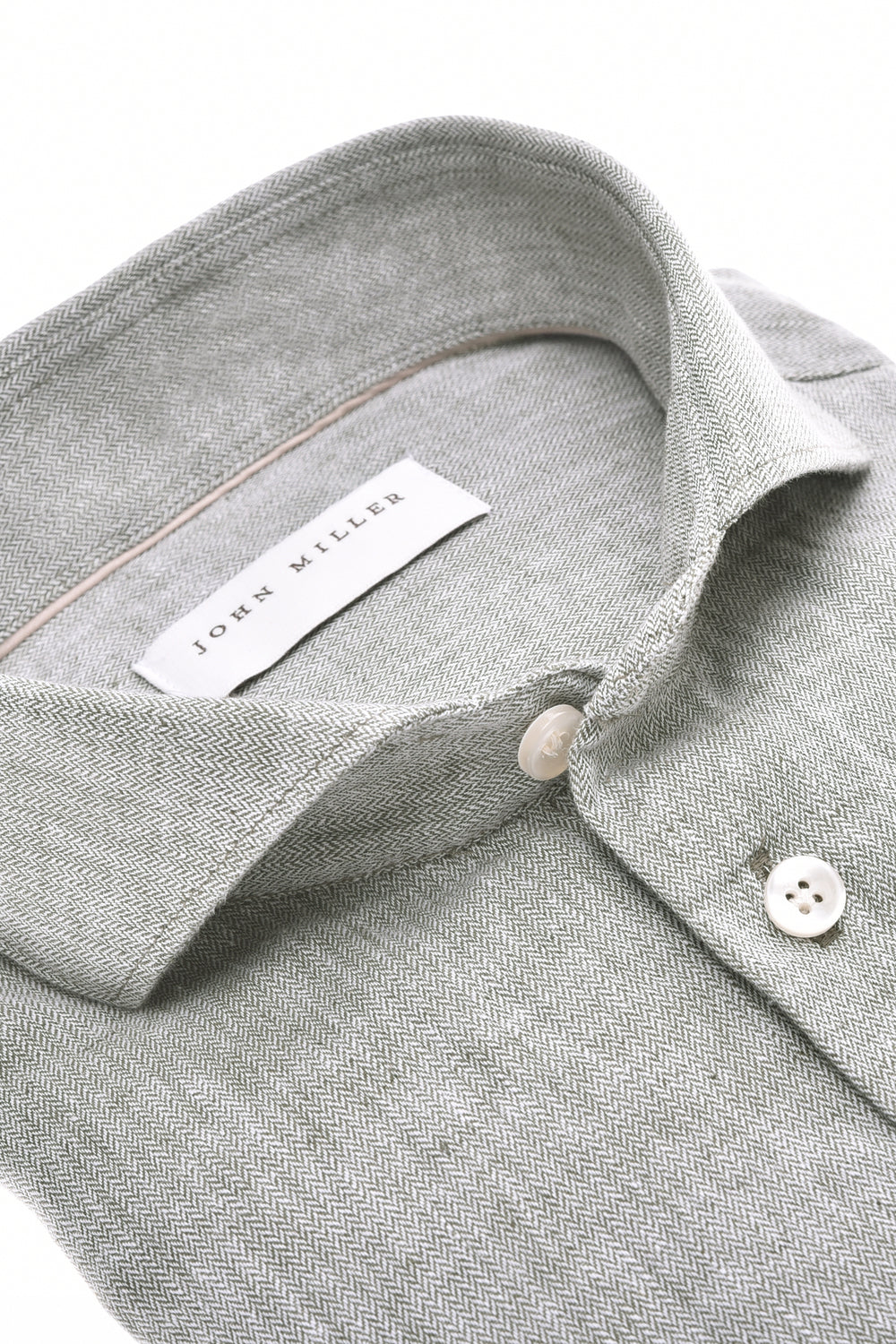 John Miller Slim Fit Overhemd – Groen-55% linnen, 45% katoen-HEREN SHIRTS-Groen