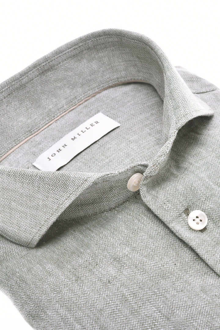 John Miller Slim Fit Overhemd – Groen-55% linnen, 45% katoen-HEREN SHIRTS-Groen