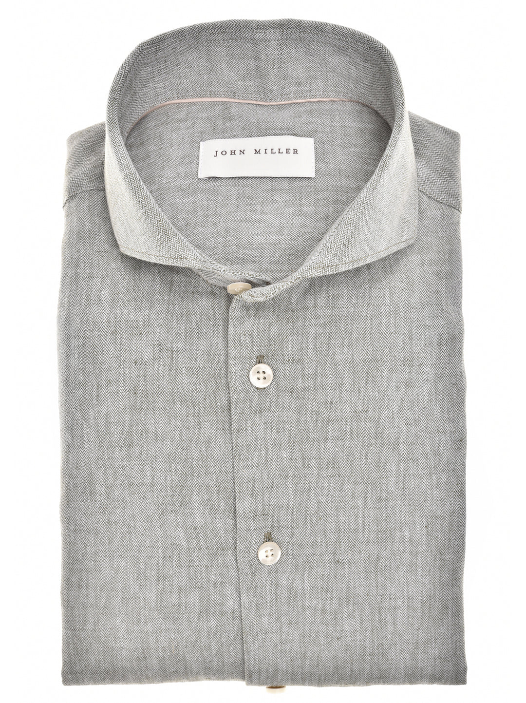 John Miller Slim Fit Overhemd – Groen-55% linnen, 45% katoen-HEREN SHIRTS-Groen