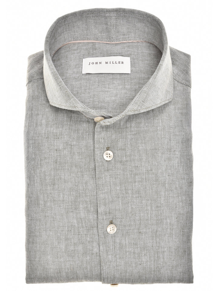 John Miller Slim Fit Overhemd – Groen-55% linnen, 45% katoen-HEREN SHIRTS-Groen