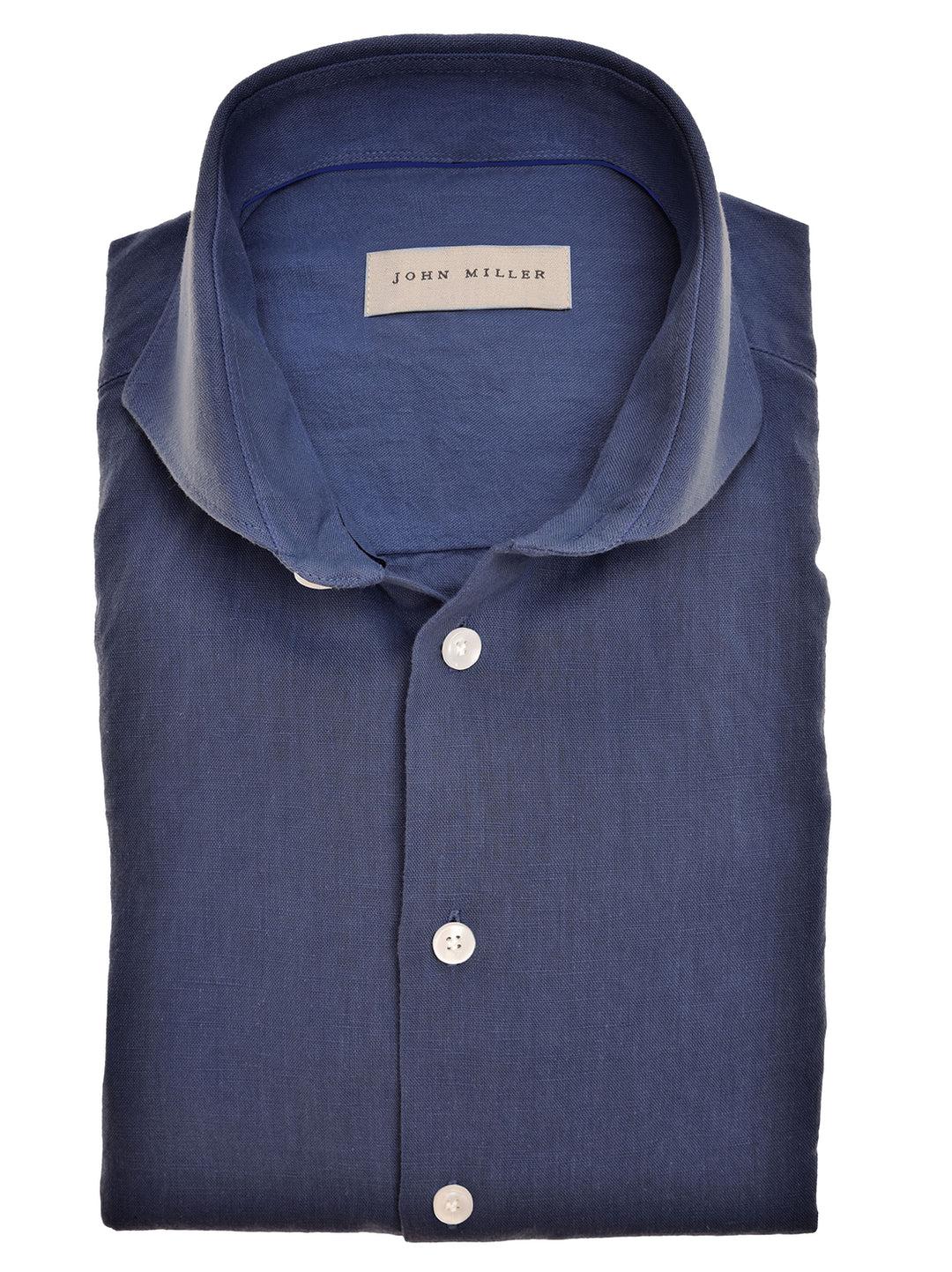 John Miller slim fit shirt-55% linnen, 45% katoen-HEREN SHIRTS-Blauw