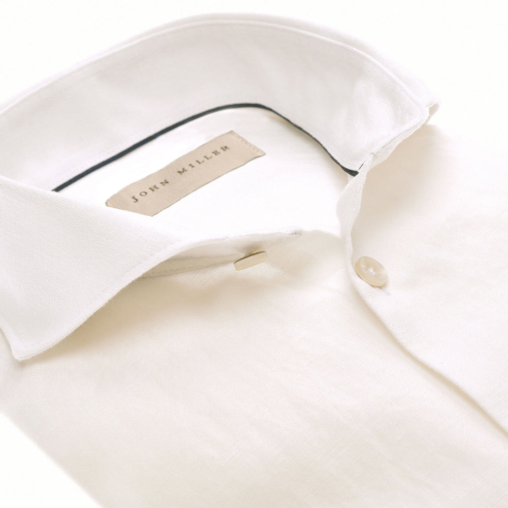 John Miller slim fit shirt-55% linnen, 45% katoen-HEREN SHIRTS-Wit