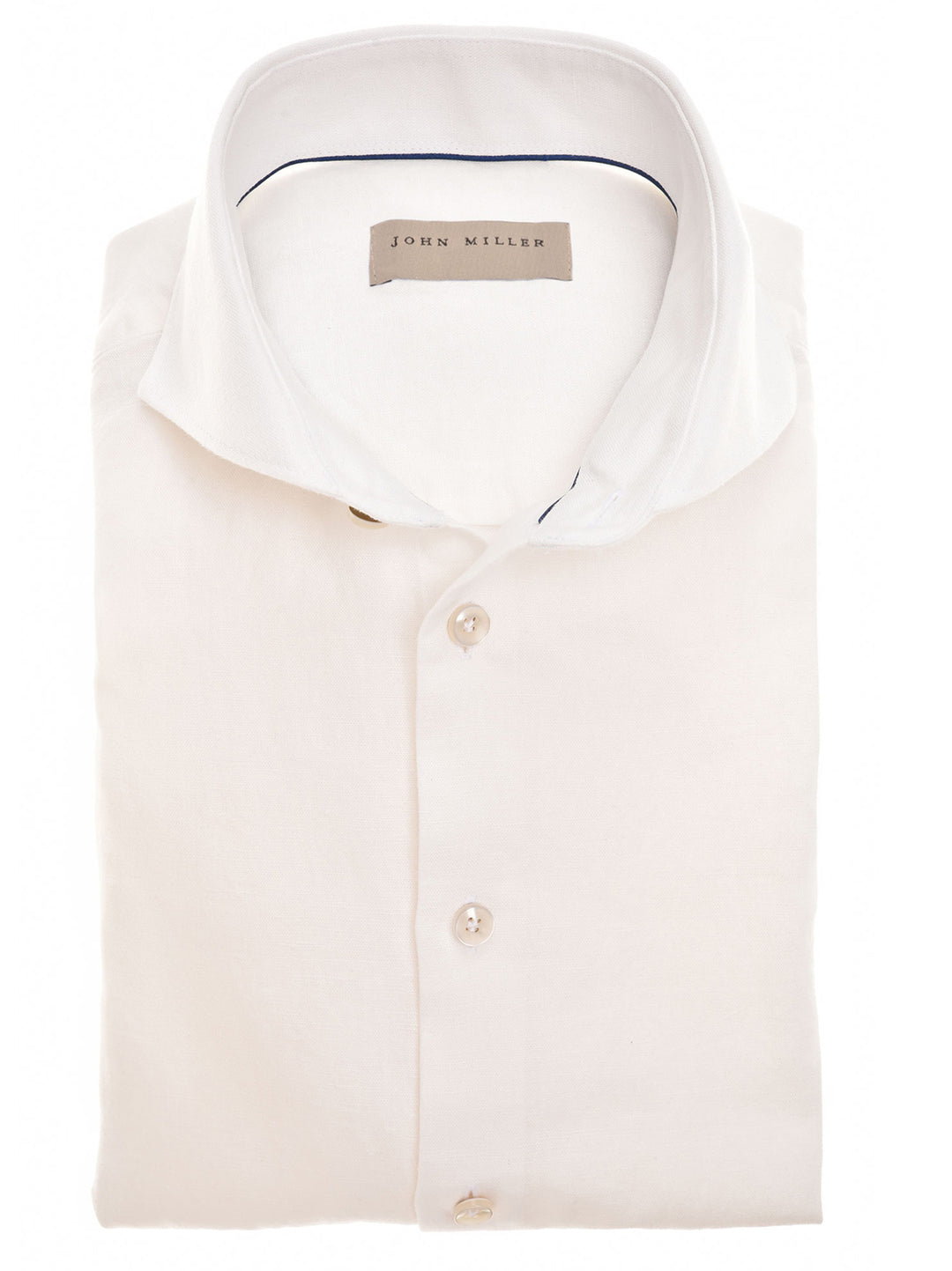 John Miller slim fit shirt-55% linnen, 45% katoen-HEREN SHIRTS-Wit