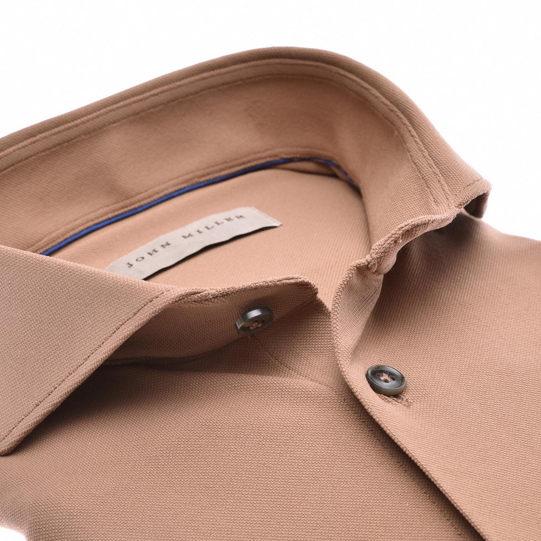 John Miller slim fit shirt-89% polyamide, 11% elasthaan-HEREN SHIRTS-Bruin