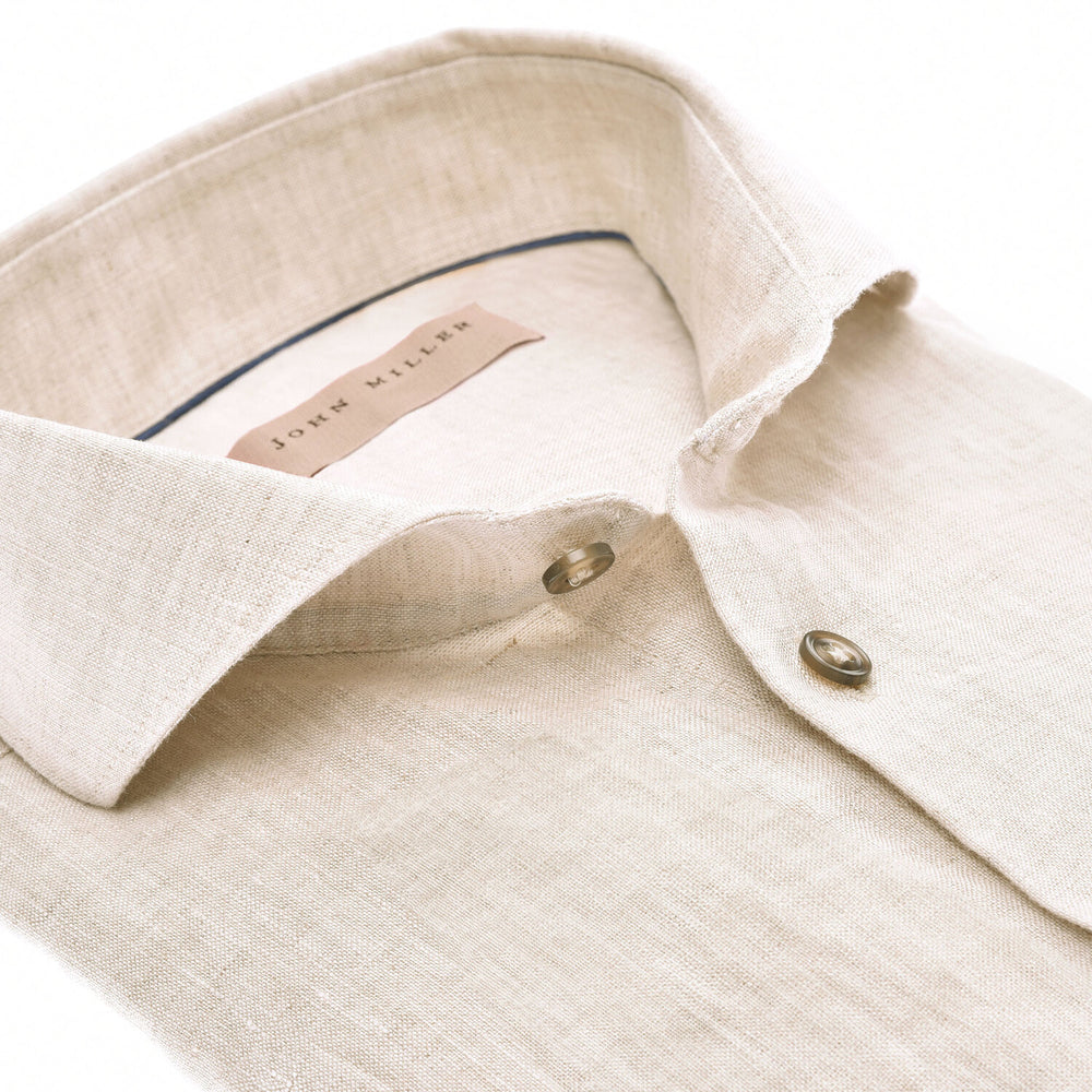 John Miller slim fit shirt extra lange mouw-100% linnen-HEREN SHIRTS-Beige