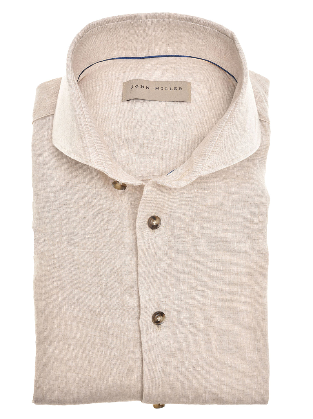 John Miller slim fit shirt extra lange mouw-100% linnen-HEREN SHIRTS-Beige