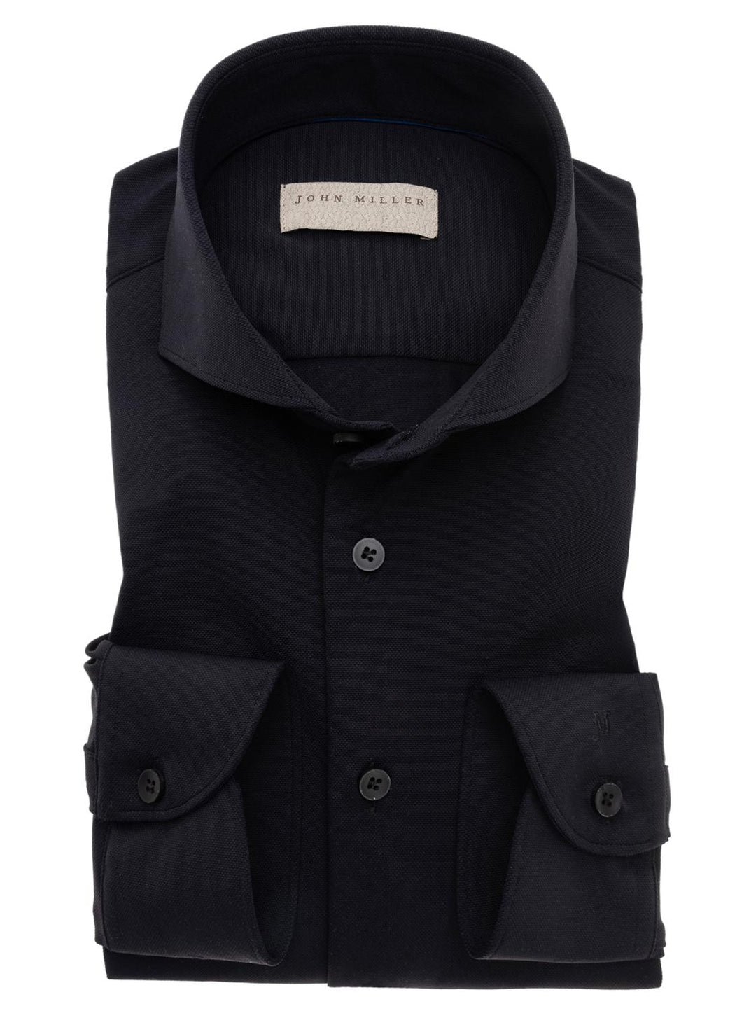 John Miller Stretch Slim Fit-89% polyamide, 11% elasthaan-HEREN SHIRTS-Zwart