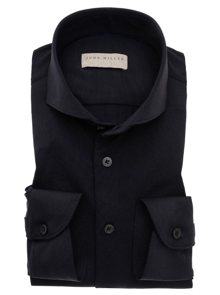 John Miller Stretch Slim Fit-89% polyamide, 11% elasthaan-HEREN SHIRTS-Zwart