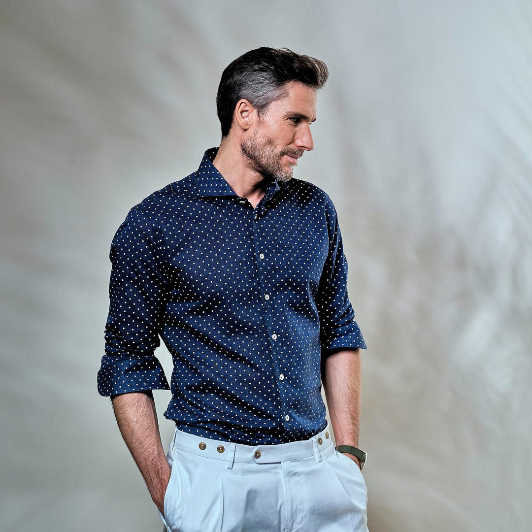 John Miller Tailored fit-55% linnen, 45% katoen-HEREN SHIRTS-Blauw