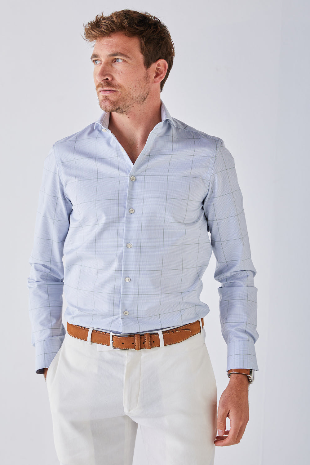 John Miller Tailored Fit  – Blauw-100% katoen-HEREN SHIRTS-Blauw