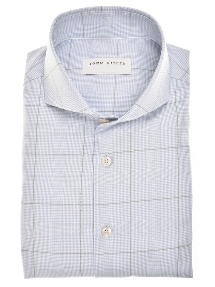 John Miller Tailored Fit  – Blauw-100% katoen-HEREN SHIRTS-Blauw