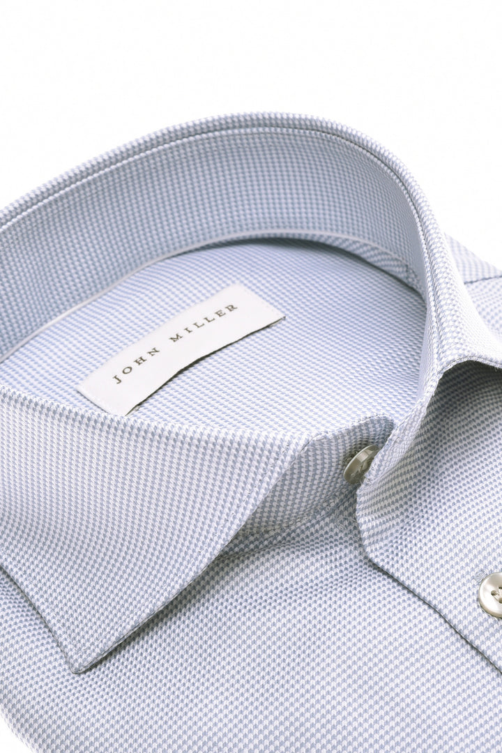 John Miller Tailored Fit  – Blauw-100% katoen-HEREN SHIRTS-Blauw