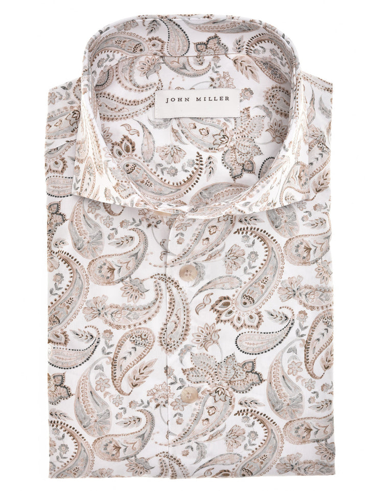 John Miller Tailored Fit  – Bruin-100% katoen-HEREN SHIRTS-Bruin