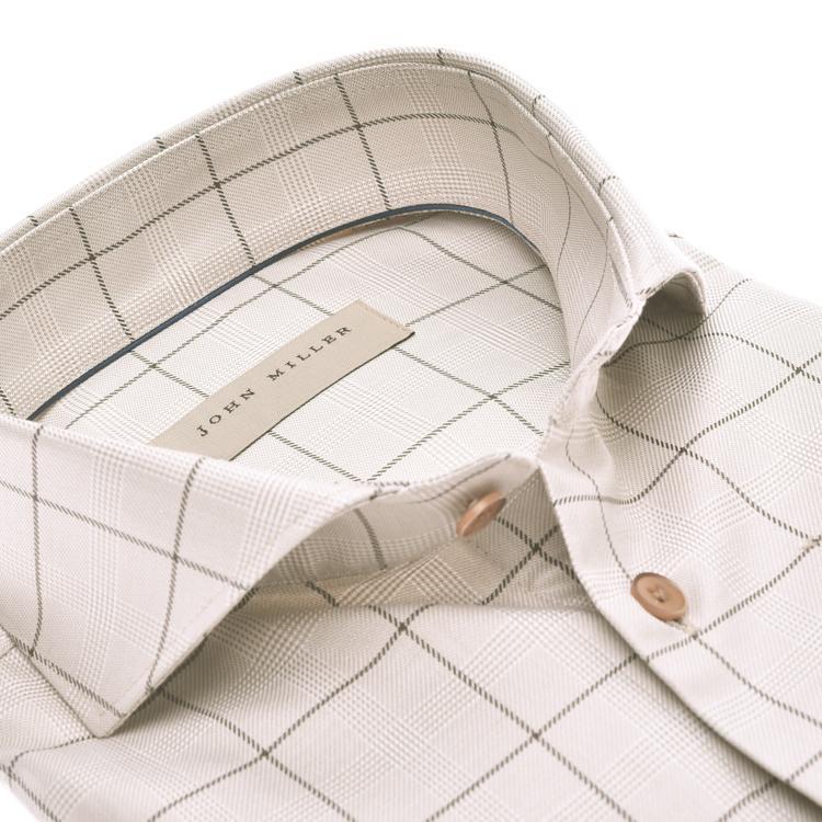 John Miller Tailored Fit Bruin met ruit-100% katoen-HEREN SHIRTS-Beige