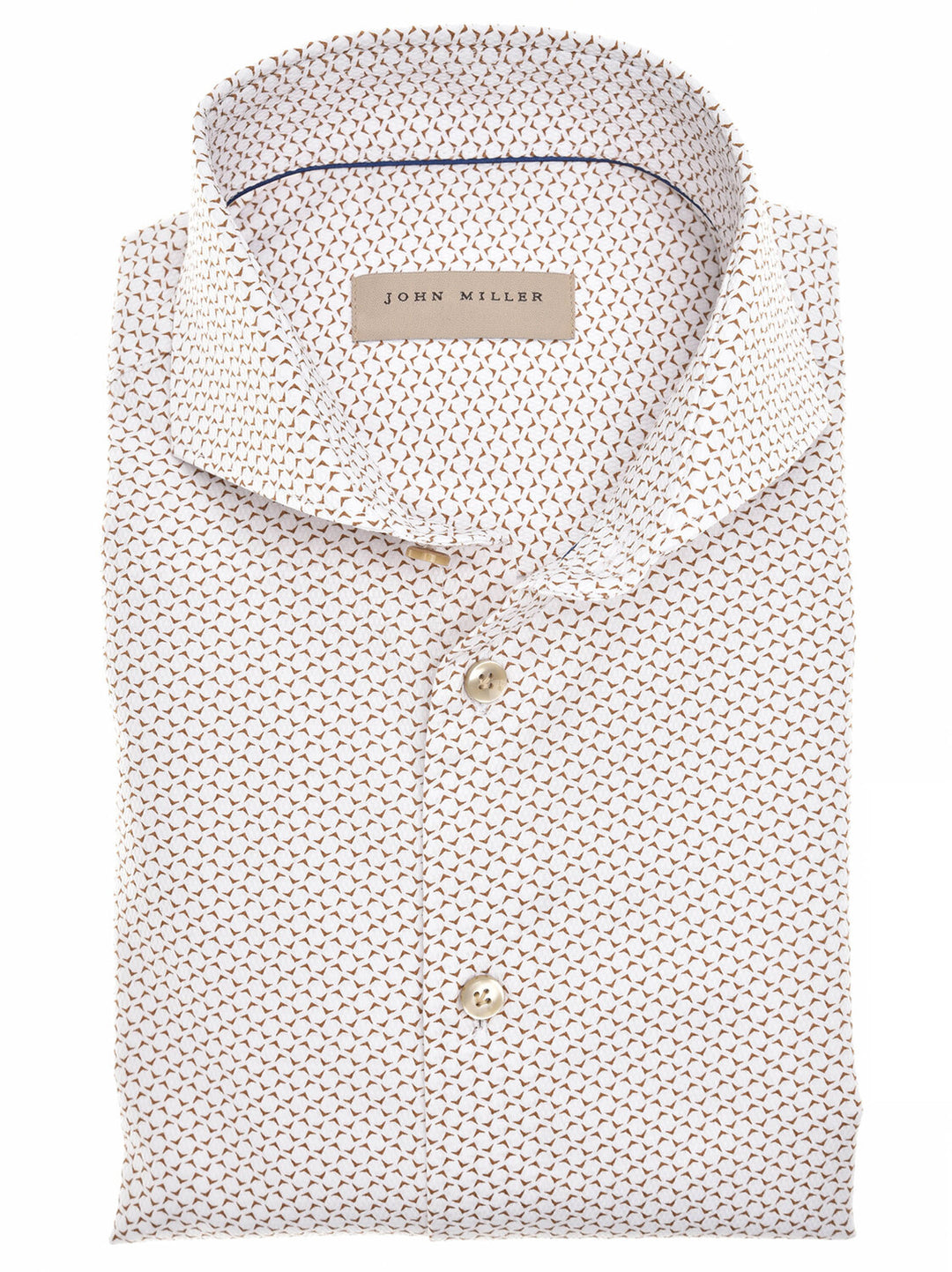 John Miller Tailored Fit lichtbruin-100 % Katoen-HEREN SHIRTS-Bruin