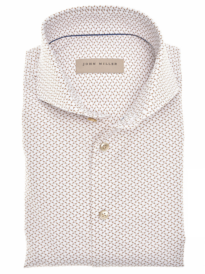 John Miller Tailored Fit lichtbruin-100 % Katoen-HEREN SHIRTS-Bruin