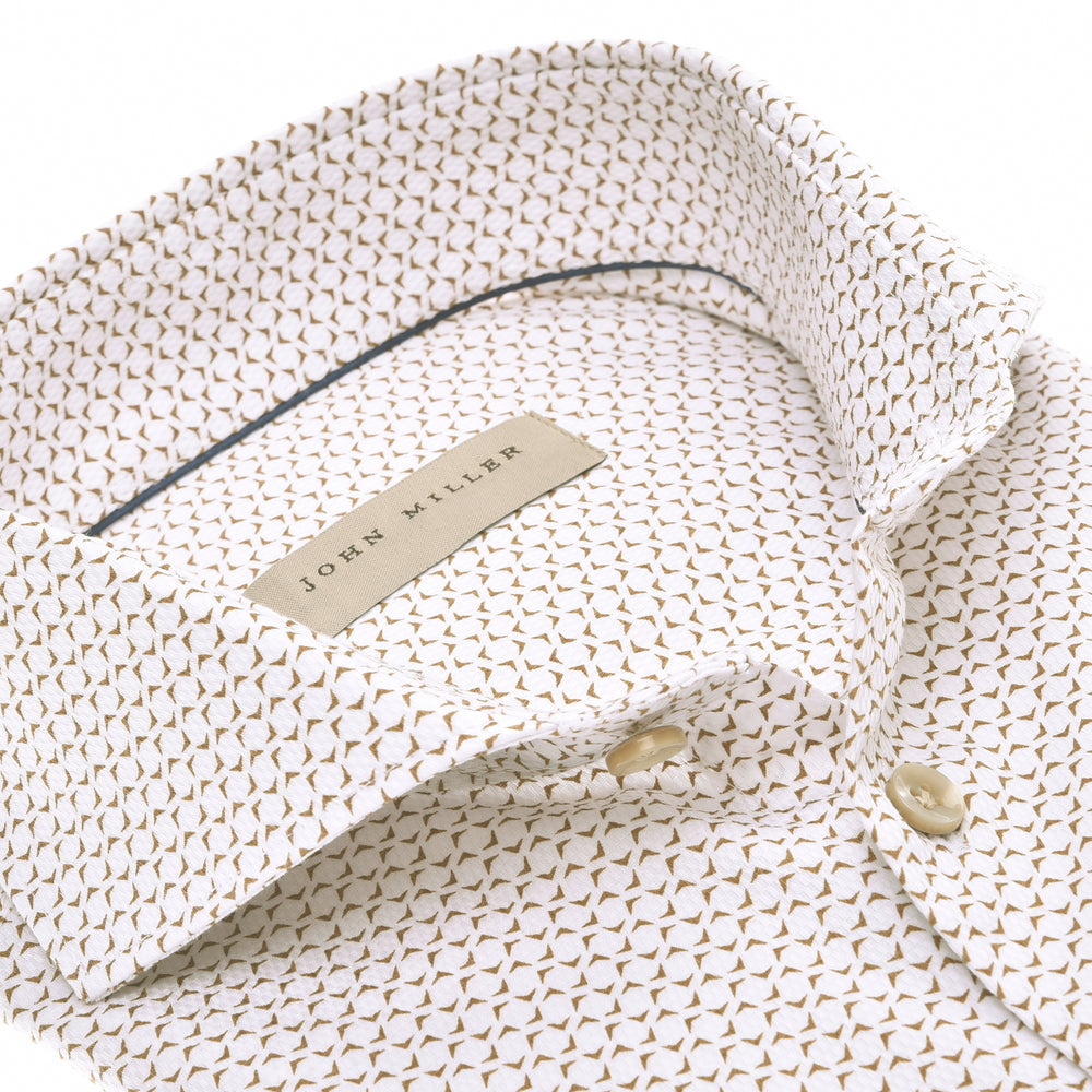 John Miller Tailored Fit lichtbruin-100 % Katoen-HEREN SHIRTS-Bruin