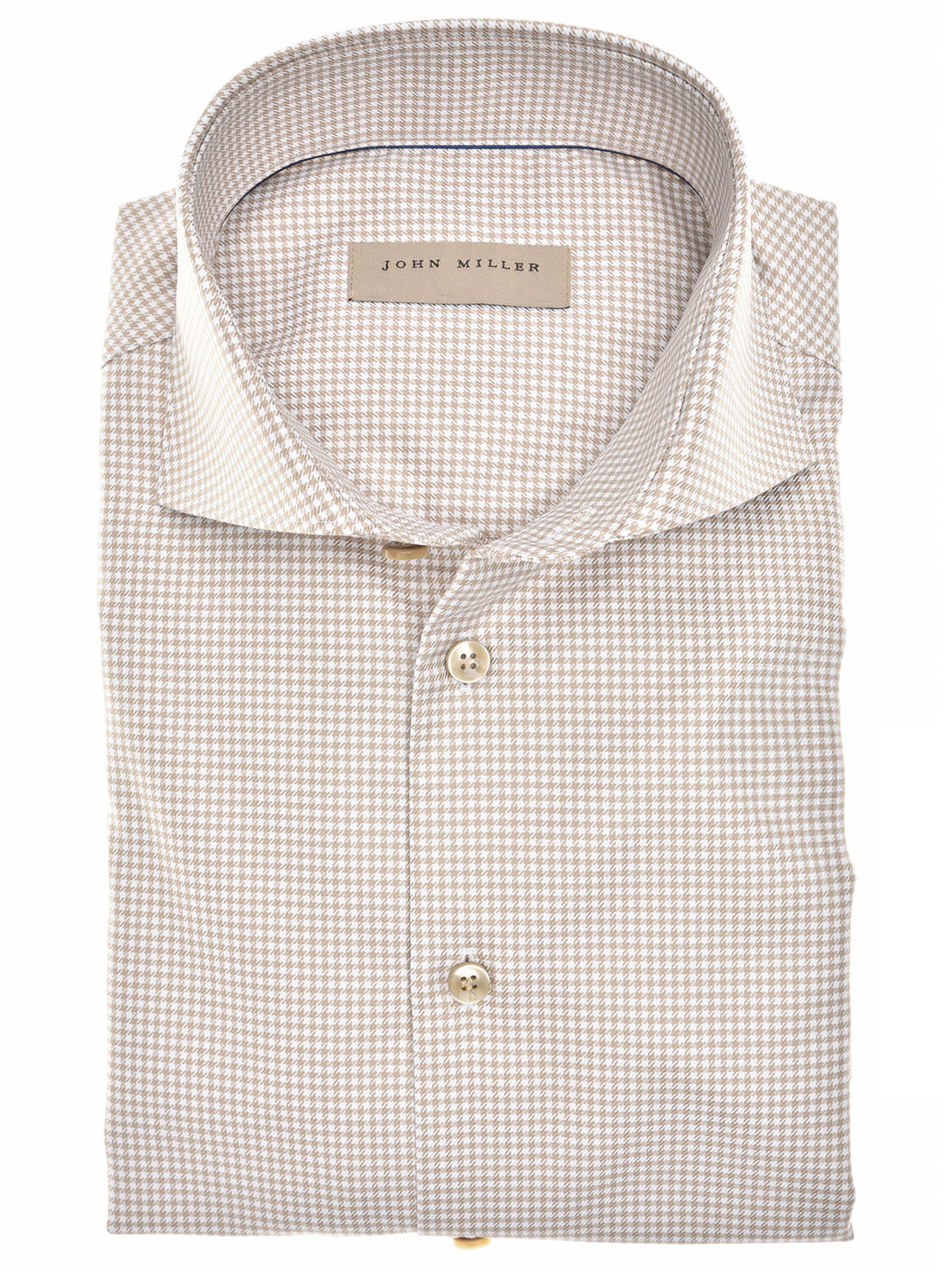 John Miller Tailored Fit lichtbruin-100 % Katoen-HEREN SHIRTS-Bruin