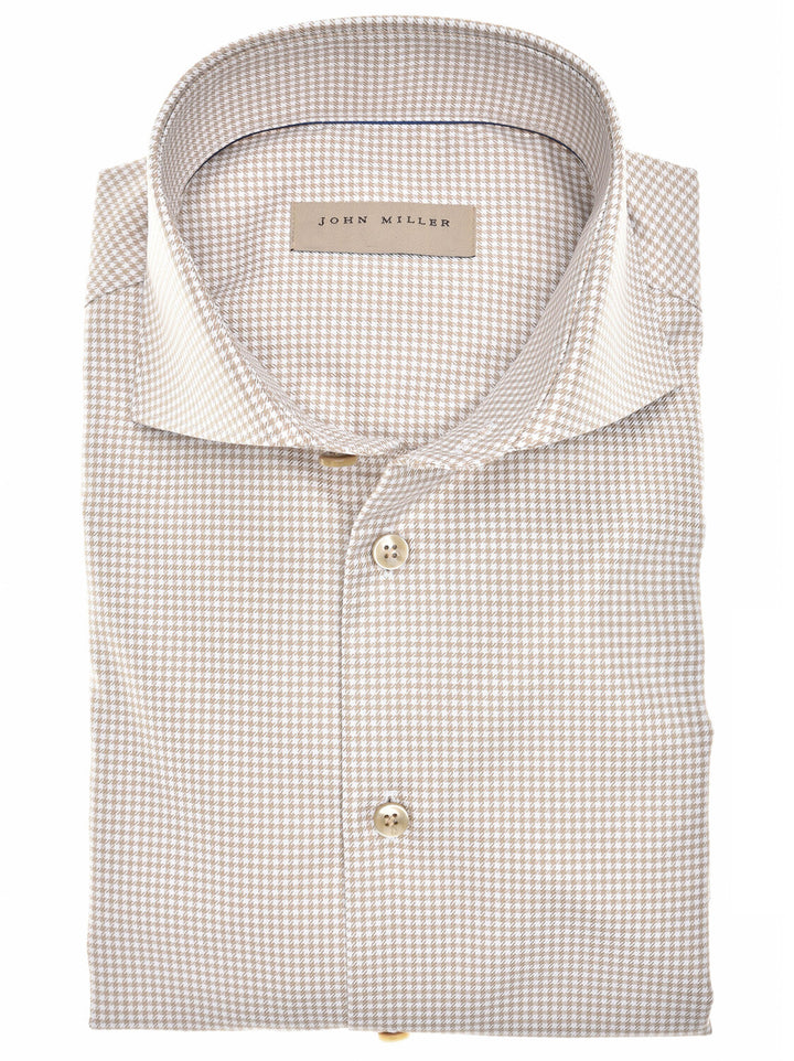 John Miller Tailored Fit lichtbruin-100 % Katoen-HEREN SHIRTS-Bruin