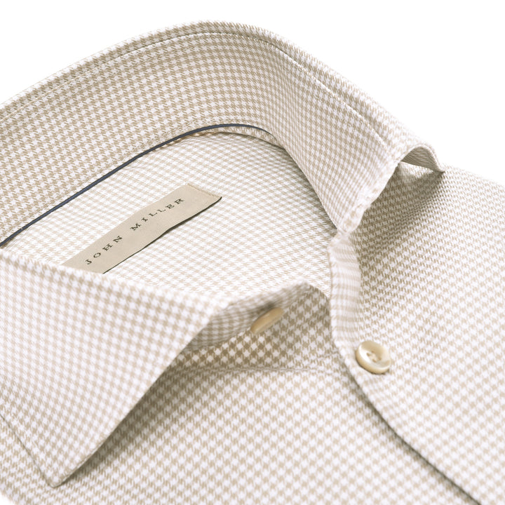 John Miller Tailored Fit lichtbruin-100 % Katoen-HEREN SHIRTS-Bruin