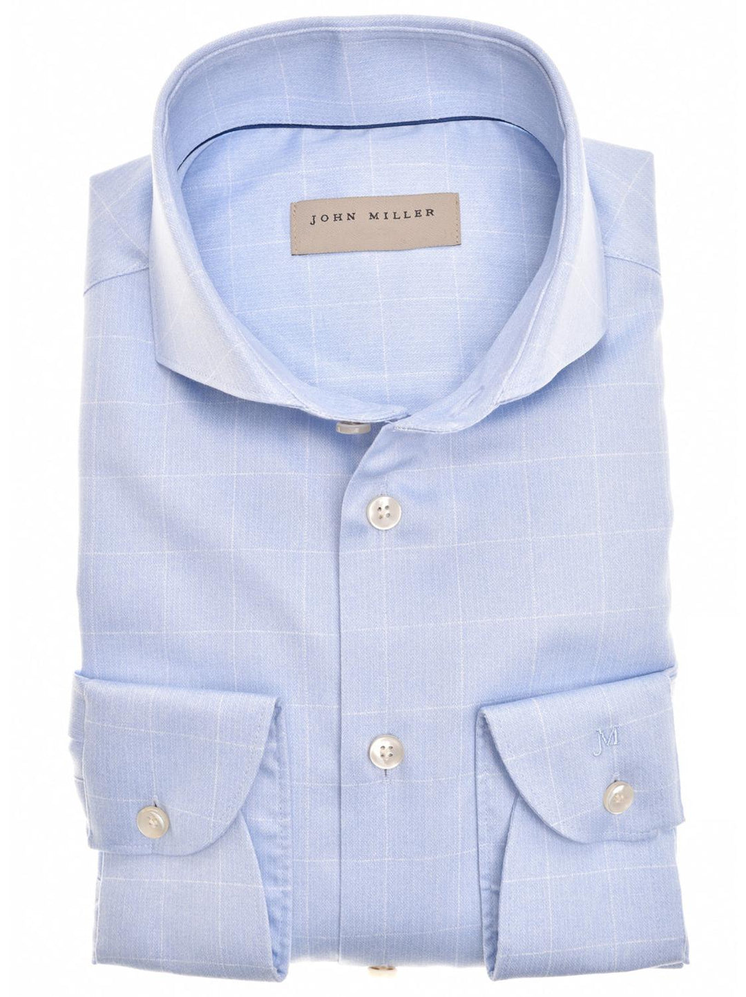 John miller tailored fit ML7-100% Katoen-HEREN SHIRTS-Blauw