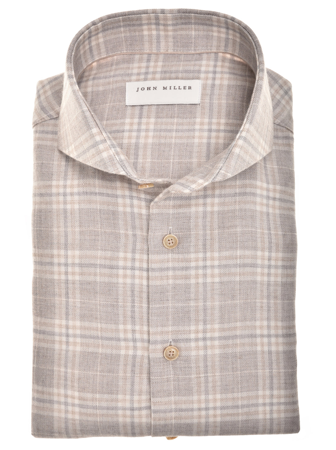 John Miller Tailored Fit Overhemd – Beige-80$ katoen, 20% wol-HEREN SHIRTS-Beige