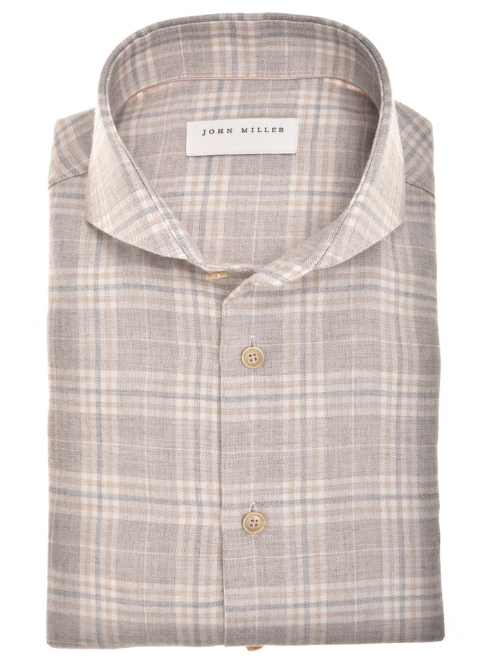 John Miller Tailored Fit Overhemd – Beige-80$ katoen, 20% wol-HEREN SHIRTS-Beige
