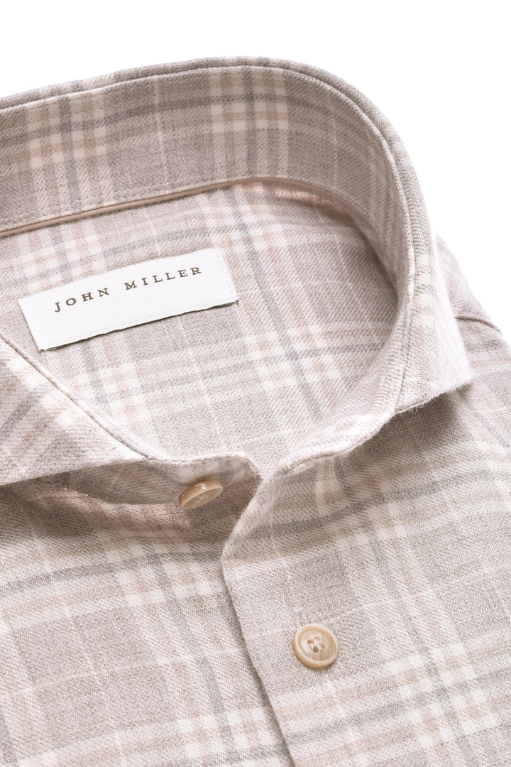 John Miller Tailored Fit Overhemd – Beige-80$ katoen, 20% wol-HEREN SHIRTS-Beige
