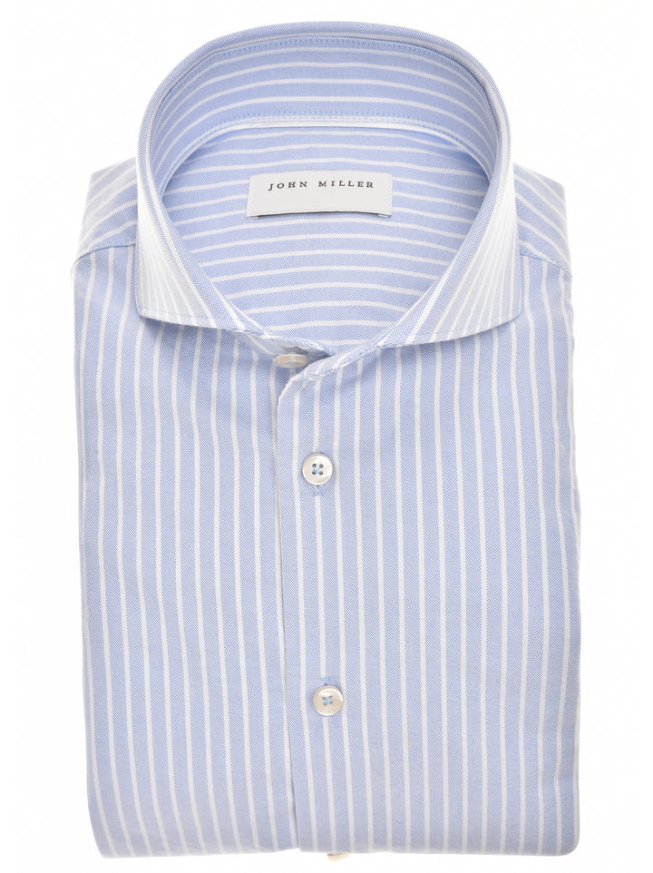John Miller Tailored Fit Overhemd – Blauw-100% katoen-HEREN SHIRTS-Blauw