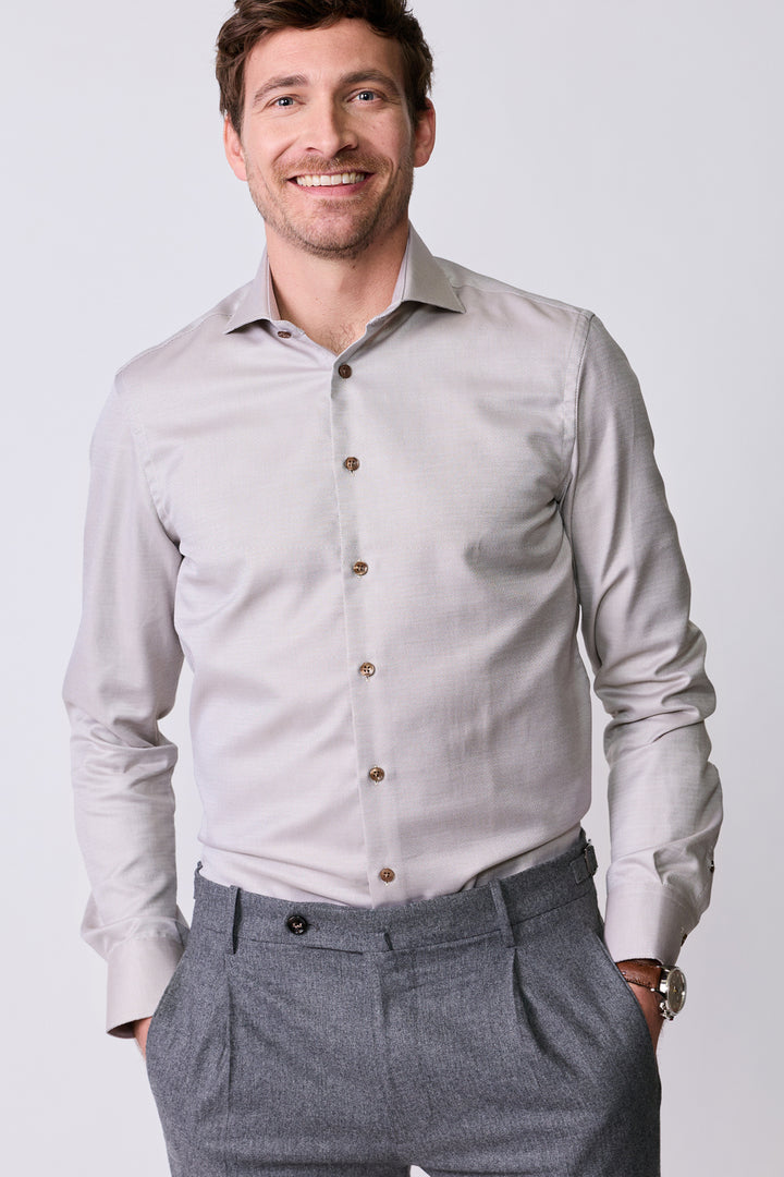 John Miller Tailored Fit Overhemd – Bruin-100% katoen-HEREN SHIRTS-Bruin