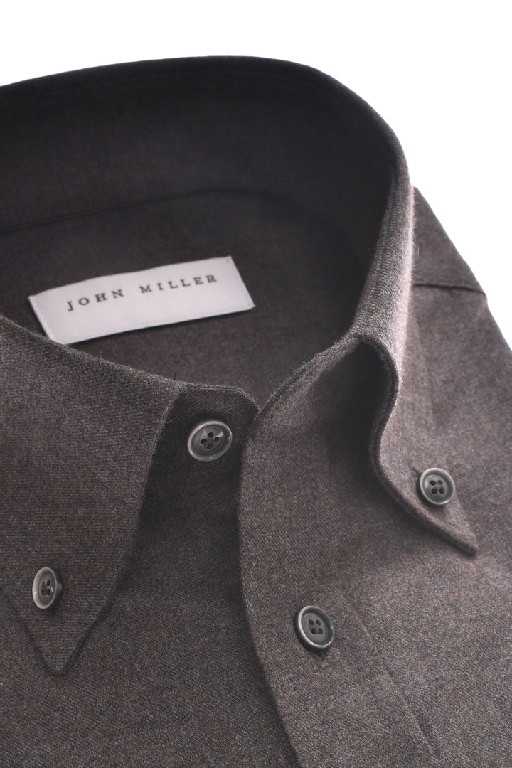 John Miller Tailored Fit Overhemd – Bruin-100% katoen-HEREN SHIRTS-Bruin
