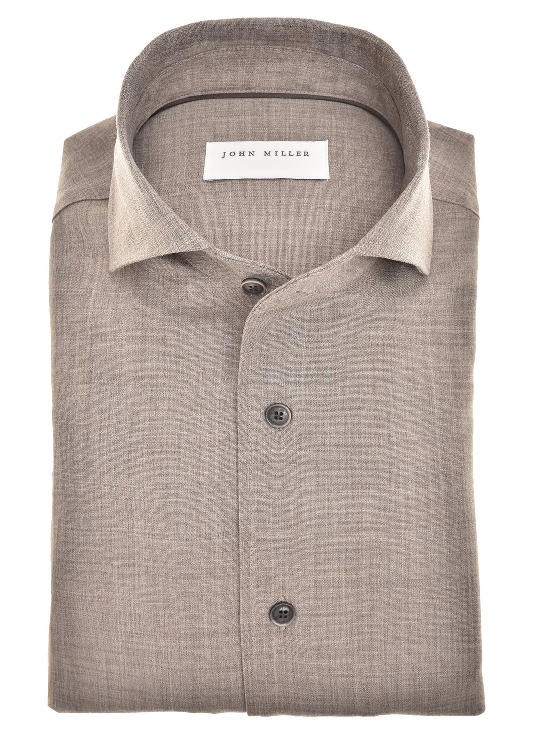 John Miller Tailored Fit Overhemd – Bruin-44% polyester, 44% wol, 2% elastaan-HEREN SHIRTS-Bruin