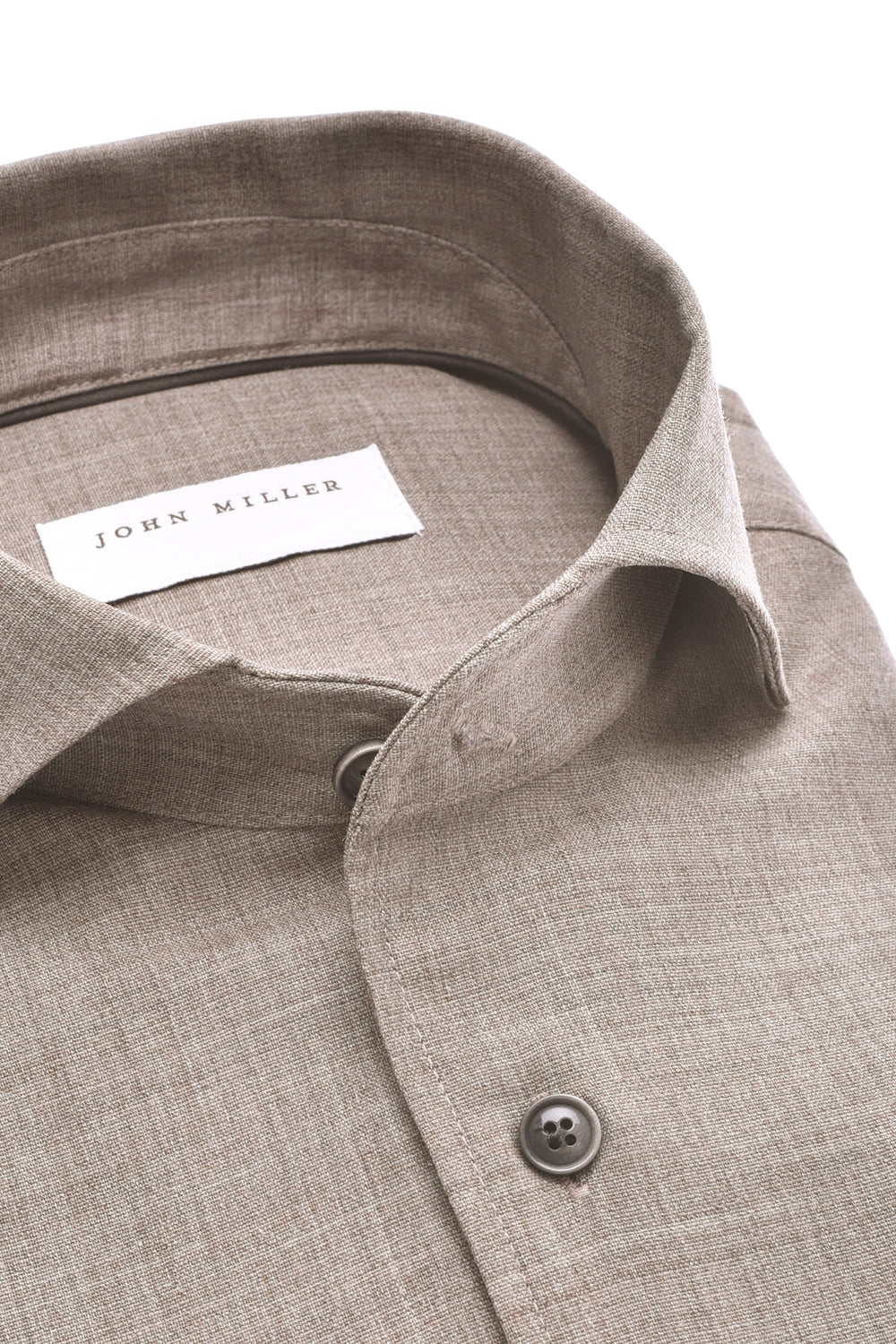 John Miller Tailored Fit Overhemd – Bruin-44% polyester, 44% wol, 2% elastaan-HEREN SHIRTS-Bruin