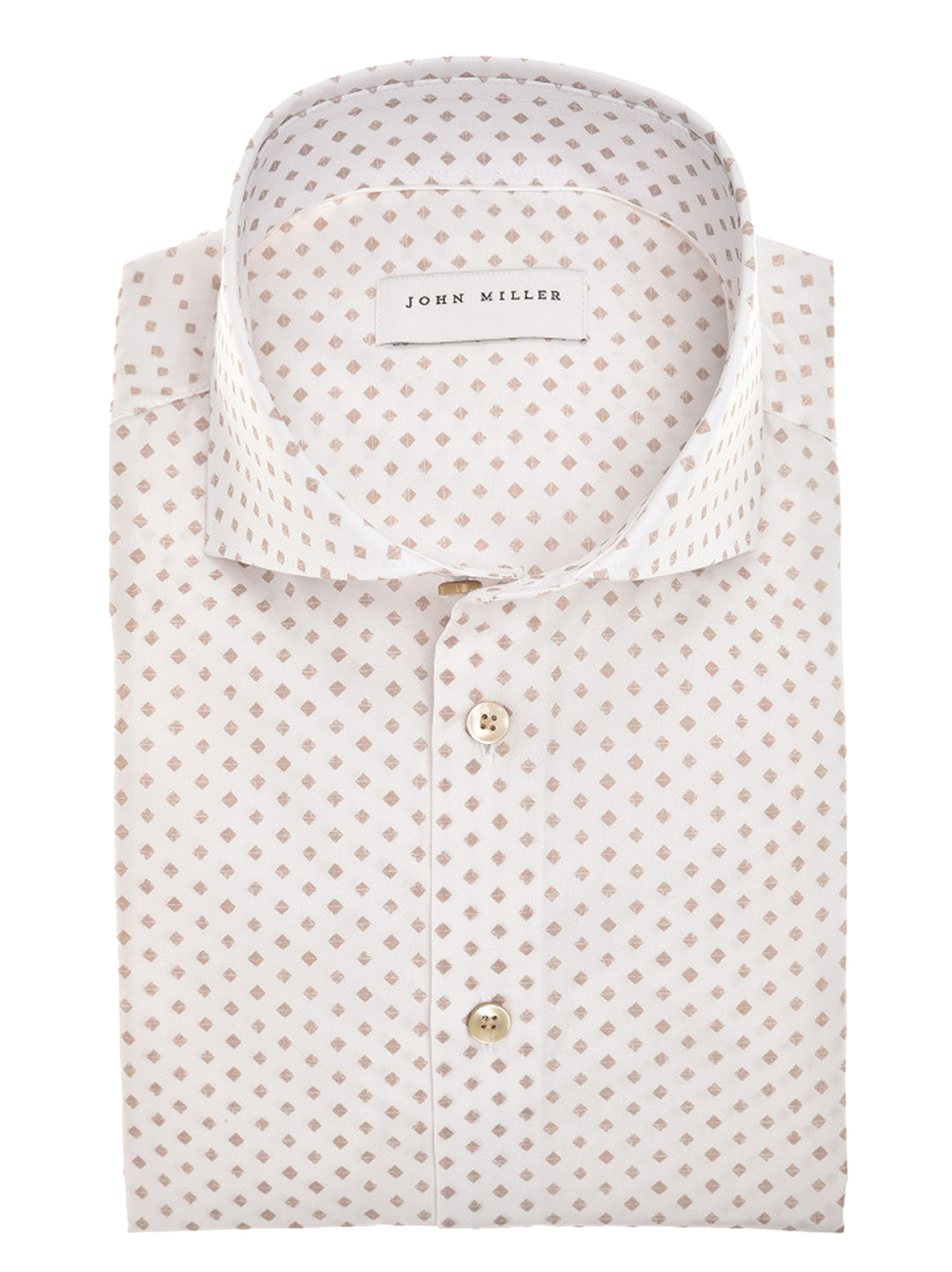 John Miller Tailored Fit Overhemd – Bruin-97% katoen, 3% elastaan-HEREN SHIRTS-Bruin