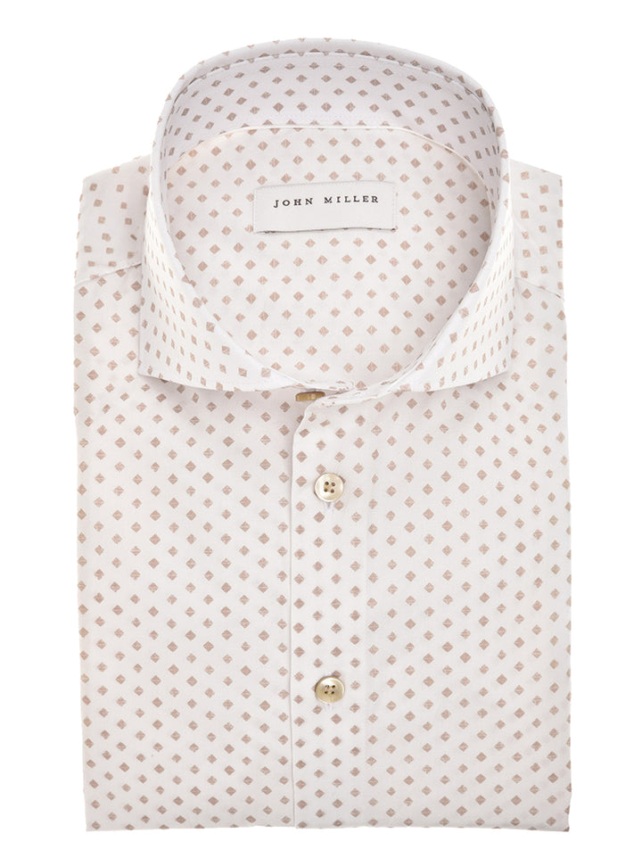 John Miller Tailored Fit Overhemd – Bruin-97% katoen, 3% elastaan-HEREN SHIRTS-Bruin